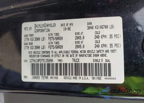 2007 Dodge Ram 1500 Slt/Trx4 Off Road/Sport z USA, uszkodzony, nr VIN 1D7HU18P27S135094